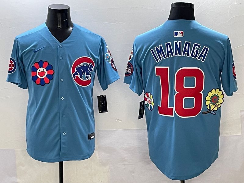 Men Chicago Cubs #18 Imanaga Light Blue Flower Edition 2025 Nike MLB Jersey style 2->new york mets->MLB Jersey
